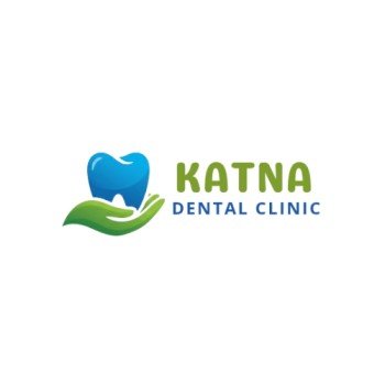 Katna Dental Clinic logo: a blue tooth cradled by green hands, with 'KATNA' in green and 'DENTAL CLINIC' in blue.
